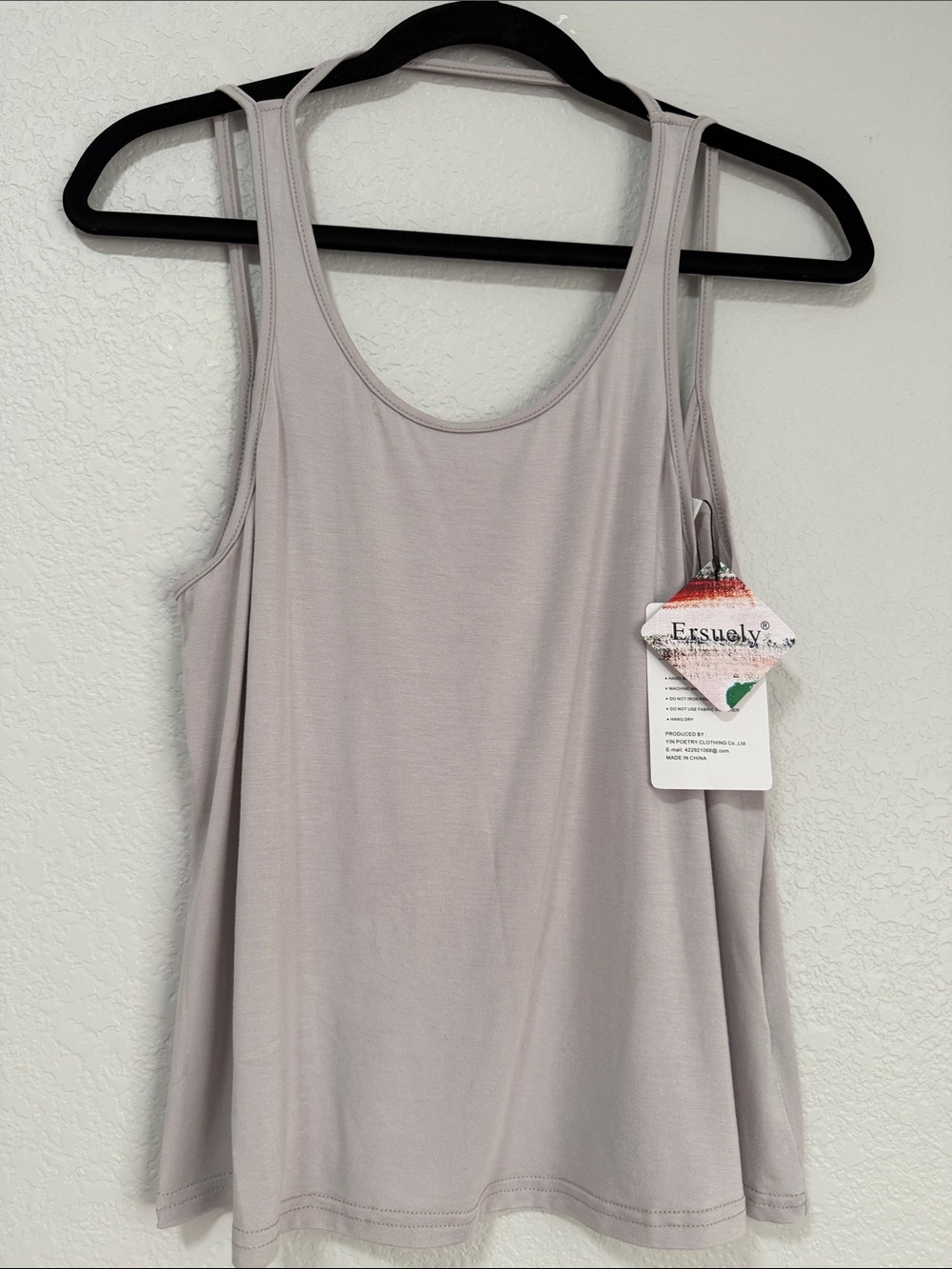 Essential Scoop Neck Tank Top - Light Gray Deep Armhole Open Back Size S